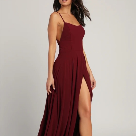Lulus Burgundy Backless maxi dress - Picture 2 of 3